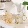 Tumblers Light Luxury Style Mug With Lid Heatproof Glass Drinking Cup Home Office Coffee Milk Crown Star Spoon Free to match 230810