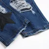 Jeans pour hommes de style punk bleu lettre déchirée broder