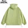 Mens Jackets Men Streetwear Hooded Jacket Windbreaker Zipper Up Casual Track Coat Harajuku Unisex Y2K Hoodie Green 230810