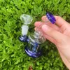 4 pulgadas Mini Bong de vidrio Difundido Perc Calidad Tubería de agua pesada Hookah Bubbler Blue Bubbler Pipes con un tazón de tabaco macho redondo de 14 mm