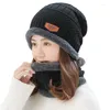 Berets Unisex Winter Hat Set Outdoor Cycling Riding Ski Cap & Scarf Warm Velvet Bib Men Women Knitted Skullies Beanies Bonnet