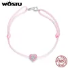 anklets wostu pure 925 Sterling Silver Pink Heart Rope Ankle 22.5cm調整可能なサイズ女性用夏のジュエリーFIT022 230810のための光沢のあるCZロープチェーン