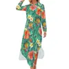 Casual Dresses Bright Flowers Chiffon Dress Classic Tropical Garden Women Long Sleeve Esthetic V Neck Design Big Size