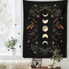 Tapestries Moon Phase Tapestry Wall Hanging Black Psychedelic Tapestries Flower Starry Bohemian Tapestries Art Home Decoration R230810