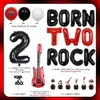 Andra evenemangsfestartiklar födda 2 Rock Party Decoration Rock and Roll 2nd Birthday Party Supplies Red Black Balloon Guitar Cake Topper för musik 2 år gammal 230810