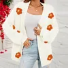 Frauen Strick Frauen Blumenanwendungen Pullover elegant weich lose offene vordere vorne geschnittene Strickjacke Comfy Solid Fashion Pullover täglich Festivals