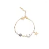 Urok bransolety 14K złota platana Korea mody biżuteria gwiazda Księżyca cyrkon szary kamienny koralik perłowa bransoletka elegancka studentka kobiet codziennie