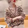 Women's Sweaters Korean retro loose knit cardigan jacket Spring and Autumn V-neck long sleeved fashionable leopard women's casual jersey 2022 Z230811