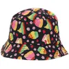 Brede rand hoeden emmer hoeden 2022 zomer dubbelzijdige groente fruit print emmer hoed mode hiphop zon cap mannen vrouwen bob hoeden outdoor panama gorros hkd230810