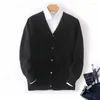 Мужские свитера S-XXXL 100 шерстяной кардиган V-образный свитер. Случайный бизнес с твердым цветом вязаная вязаная куртка с длинными рукавами кашемир