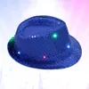 Basker sequined pojkar fedora hatt jazz led party hattar för vuxna glitter män barn