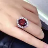 Cluster Rings 5ct 10mm 14mm VVS Grad Natural Garnet Ring för fest Vintage Silver 925 Real Jewelry