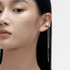 Ryggarörhängen 2023 Copper Plated Platinum Asymmetric Tassel Earbone Clip Zircon for Women Fashion Jewelry (5st gratis shpping)