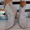 Boots Gogd Fashion Women Ankel Spring Western Cowboy Clear Glitter Bling Shiny Trend High Heels Quality Shoes 230810