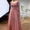 Urban Sexy Dresses Serene Hill Muslim Pink A Line Square Collar Beaded Luxury Dubai Evening Gowns 2023 For Women Wedding Party LA71803A 230810