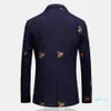 Mode- Mens één knop blazer bijen borduurwerk Smart Casual Slim Fit Jacket Hoge kwaliteit Big Size 6xl Navy Blue Deskleding MA208U