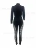 LW 2022 Autumn Women Tracksuits Set Geometric Print Zipper Design Patchwork Body-shaping Sport Streetwear Ladies Girls Pants Set T230811