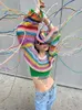 Pankaux pour femmes arc-en-ciel Pull en tassel tricoté Femmes d'automne Sleeve Crochet Cropped Feme Feme Coumor Couleur lâche 230811