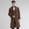 Trench Coats Men's Basic Spring Automne Double Pinsed Long Paragraphe Male Solid Tiebelt