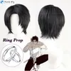 コスプレウィッグスYuuta Okkotsu Wig Anime jujutsu Kaisen Black Short Cosplay Hair hat耐火ハロウィーンパーティーマンウィッグ無料ウィッグキャップ230810