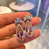 Stud Earrings European And American Pink Diamond Pendant Pear Shaped Necklace Fashionable Temperament Set Women's Engagement Jewelry