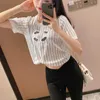 Women's T-Shirt Designer Premium Black and White Stripe Heavy Work Beads 23 Spring/Summer New Double C Embroidered Knitted Round Neck Slim Top PHJL