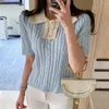 Kvinnors tröjor Alien Kitty Blue Lady Sticke Women Lapel Short Sleeve Summer 2023 Chic ol Slim Casual Gentle Office Wear Hoppare