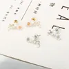 Stud Earrings Small Cute Plum Blossom Flower Simulated Pearl & Crystal Leaf Silver Plated Golden Women