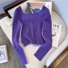 Chandails pour femmes Design Feeling Purple Square Nout Tricoted Pull Spring Fashion 2023 et Automne Sweet Short Long à manches longues