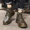 Boots High End Brand Men's Leather Fashion Cavalry Vintage Cowboy Boot Thick Soled Short