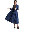 Casual Dresses Loose Size Nine Inches Sleeve Dress Autumn Vintage broderad denim Midlängd Jeans Alla matchande kläder Blue FS1378