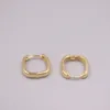Hoop Earrings Real Pure 18K Yellow Gold Women Lucky Glossy Square 1.5-1.7g