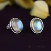 Boucles d'oreilles S925 STERLING Silver India Népal Manuel Mosaïque Moonlight Labradorite Blu-ray Ellipse en forme d'oeuf