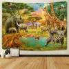 Tapestries Customizable African Grassland Animal Cartoon Wall Hanging Beach Towel Thin Polyester Blanket Yoga Lion Tapestry R230811