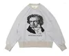 Herrtröjor tappar axel lös kapital Beethoven Moon Light Sweatshirts Män kvinnor Kvalitet Bomull Crewneck Pullovers Grey Hoodie