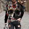 Men's T Shirts Vintage Graphic Skull T-shirt 3D Print Long Sleeve Shirt For Men Horror Clothing Oversized Tee Top Punk Streetwear