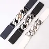 Belts Punk Women Elastic Wide Belts Silver Gold Chain PU Thick Chain Waist Strap Dress Coat Sweater Decorative WaistbandFor Female