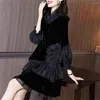 Casual Dresses Autumn And Winter Hepburn Style Little Black Dress Light Luxury Celebrity Large Fat Mm Cover Belly Thin Noble Foreign Gold