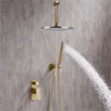 황동 욕실 샤워 세트 Rianfall 샤워 헤드 샤워 수도꼭지 시스템 벽 장착 샤워 팔 믹서 물 세트 브러시드 금