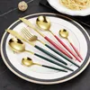 Dinnerware Sets Stainless Steel Cutlery Steak Knife Fork Main Dinner Spoon Spray Paint Small Round Creative Gold-plated Els Home Tools