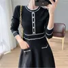 Abiti casual eleganti per donne autunno inverno 2023 versione coreana Abito a manica lunga maglia maglione di moda vintage a-line