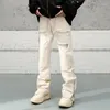 الجينز للرجال الصيف Techwear High Street Denim Pants العصرية الجيوب الملونة الصلبة السوستة في الهواء الطلق أنيقة