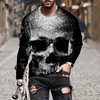 Men's T Shirts Vintage Graphic Skull T-shirt 3D Print Long Sleeve Shirt For Men Horror Clothing Oversized Tee Top Punk Streetwear