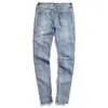 Men's Jeans Men Streetwear Ripped Skinny Hip Hop Side Stitching Knee Holes Ankle Zipper Destroyed Joggers Denim Pants