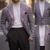 Abiti da matrimonio a quadri di lusso per uomini dentellati da sposo con sposo con smoking slim fit 2 pezzi Brazzle business blazer pantaloni personalizzati realizzati