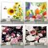 Tapestries Flower Tapestry Butterfly Sunflower Tulip Flower Plant Pattern Printing Wall Hanging Home Living Room Garden Can Be Customized R230811