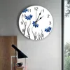 Настенные часы темно -синий цветочная линия завода спальня часы Большая современная кухонная столовая гостиная.