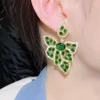 Boucles d'oreilles en peluche cwwzircons forme de feuille jaune or plaqué vert cz cristal grand goutte long pour les femmes de bijoux de fiançailles de fête CZ666