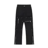 الجينز للرجال الصيف Techwear High Street Denim Pants العصرية الجيوب الملونة الصلبة السوستة في الهواء الطلق أنيقة