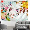 Wandteppiche Bouquet Blumen fliegender Vogel Illustration Wandteppich Wand hängen Natur Botanischer ästhetischer Raum Boho Tropical Wohnzimmer Dekor R230811